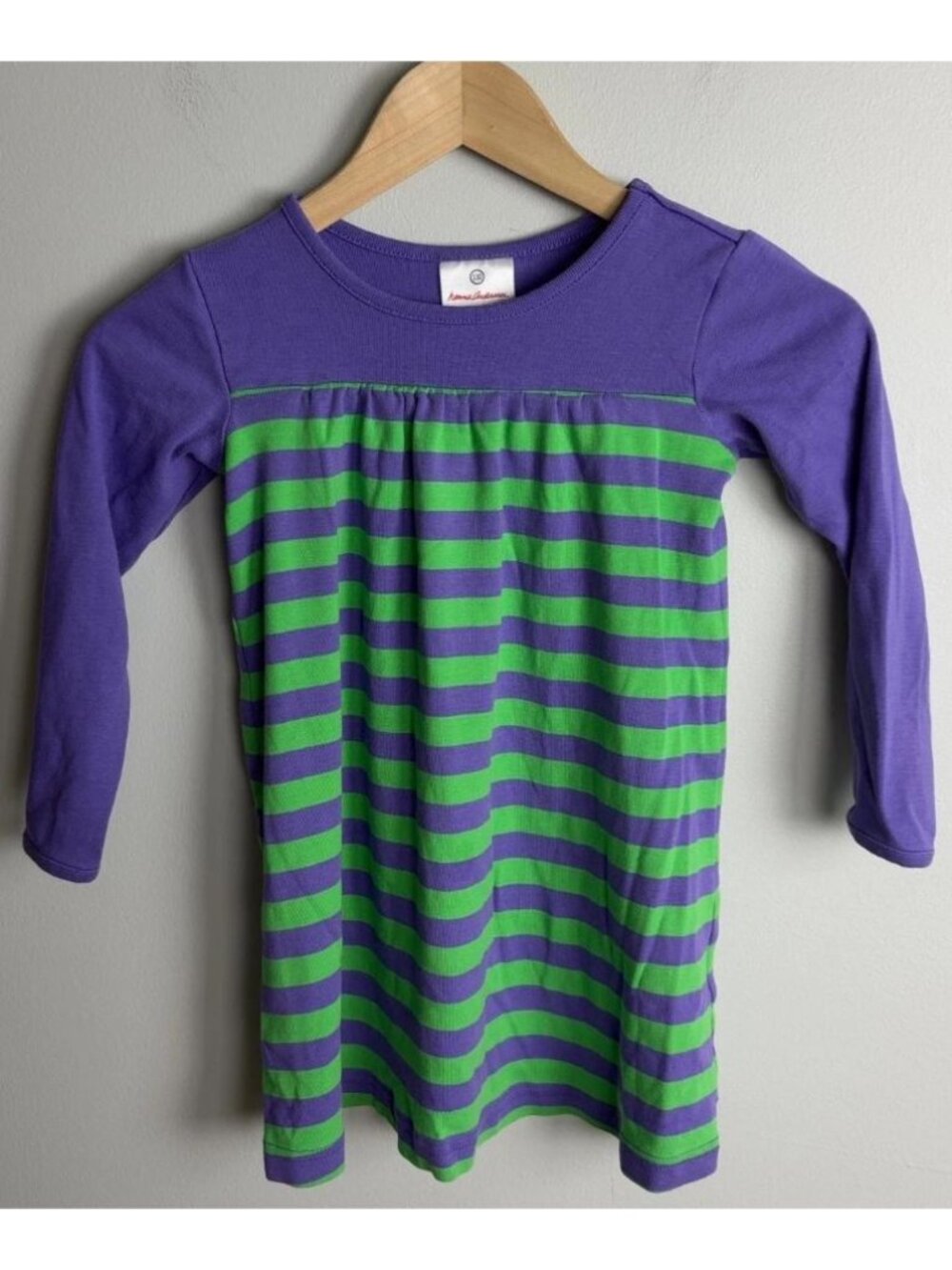 Hanna Andersson Girls Long Sleeve Dress Purple & Green Striped Cotton Child Kid